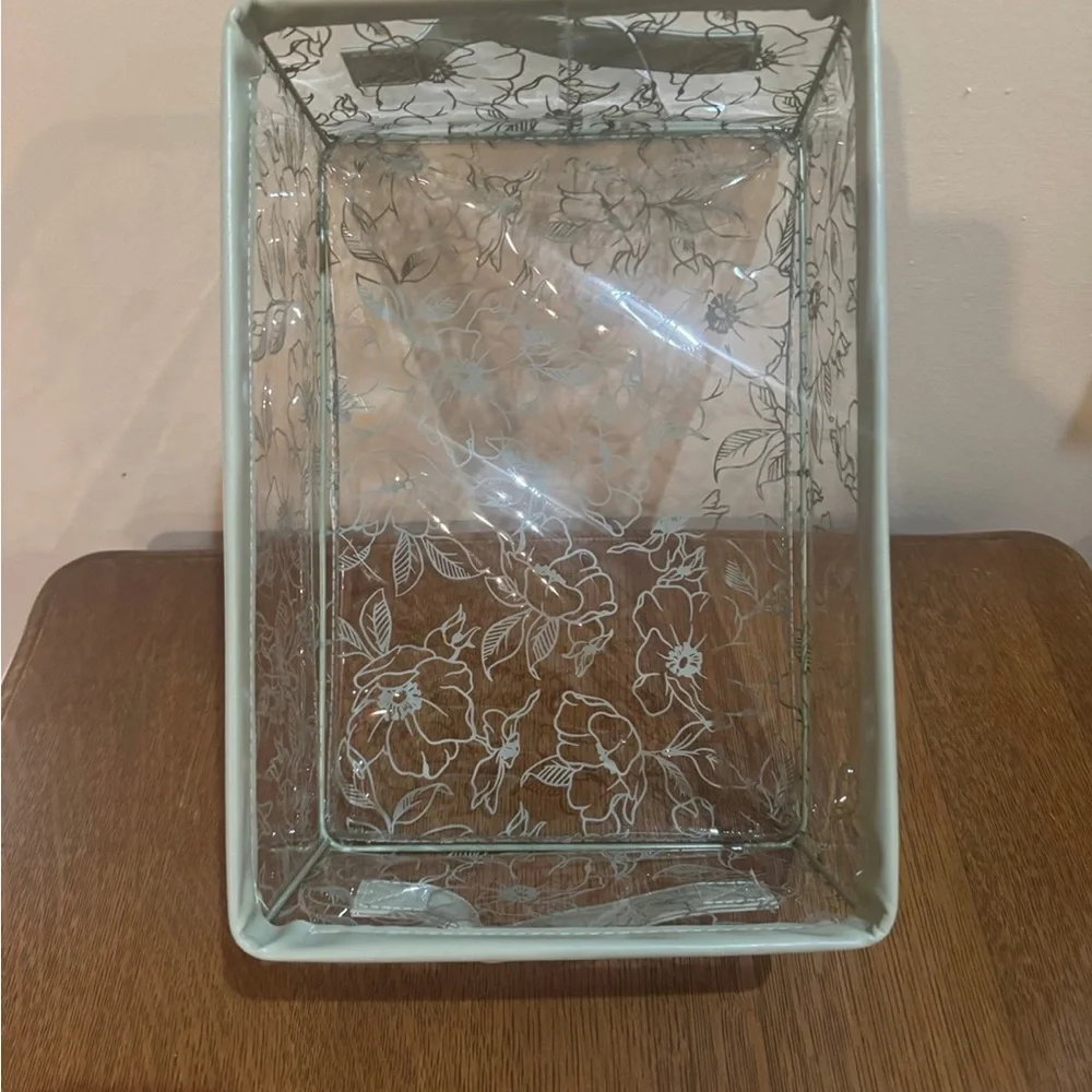 TAYLOR MADISON SAGE GREEN MED RECTANGLE FLORAL VINYL BATH STORAGE CONTAINER